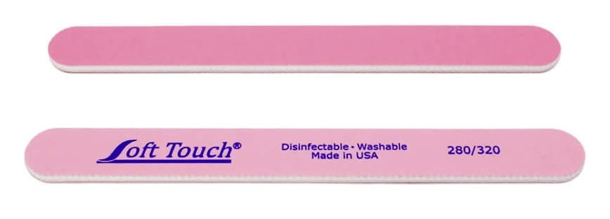 Soft Touch Double Sided Nail File – 280/320 Grit, 7 Inch, Light/Dark Pink For Natural Nails