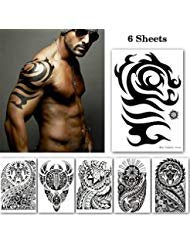 Leoars Large Black Tribal Temporary Tattoo Stickers - Waterproof Body Art, 6-Sheet Pack