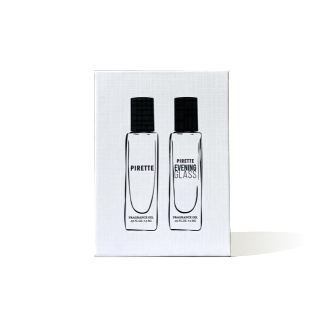 Pirette Mini Duo Set: Evening Glass & Travel Size Perfume Oil, 0.25 Fl Oz, Warm Wood & Vanilla