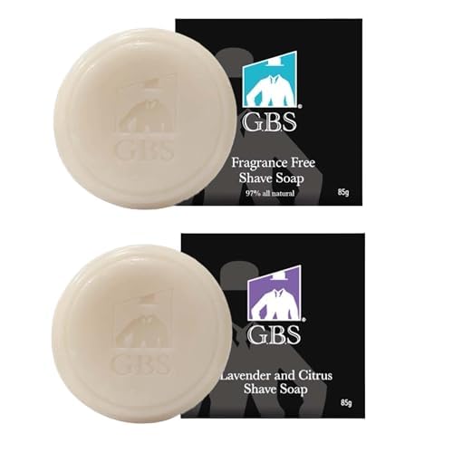 G.B.S Natural Lavender Citrus Shaving Soap, Fragrance-Free, Shea Butter, Sensitive Skin, 2-Pack