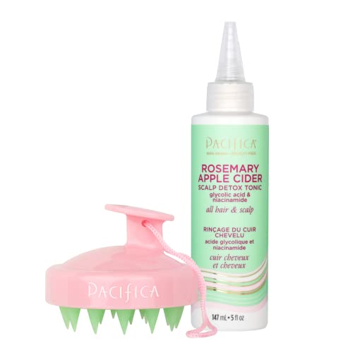 Pacifica Scalp Detox Set - Rosemary Apple Cider Tonic & Massager For Dry Scalp, Vegan 5 Oz