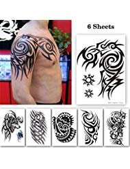 Leoars Large Tribal Temporary Tattoos - Waterproof Arm Stickers, 6-Sheet For Rave Party