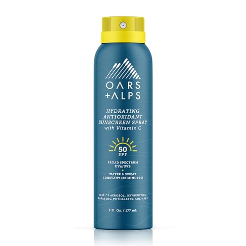 Oars + Alps Hydrating Spf 50 Sunscreen Spray, Vitamin C Infused, Water & Sweat Resistant, 6 Oz