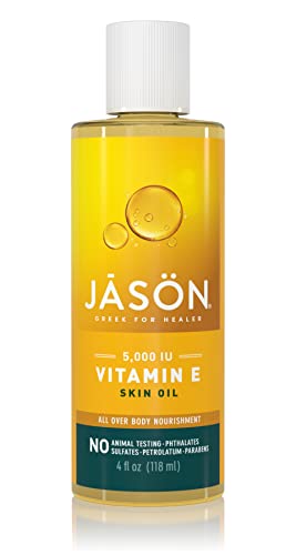 JASON Vitamin E Body Oil, 5,000 IU Moisturizing Oil for Hair, Face & Body, 4 Fl Oz