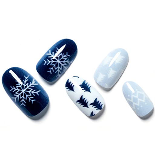 GLAMERMAID Christmas Press on Nails - Short Oval White with Trees, 24 Count Acrylic Set