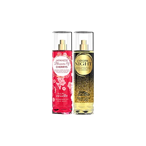 SHIRLEY MAY DELUXE Combo Pack - 2 Perfumed Body Mists: Extreme Night & Japanese Blossom Cherry, 8 oz for Women