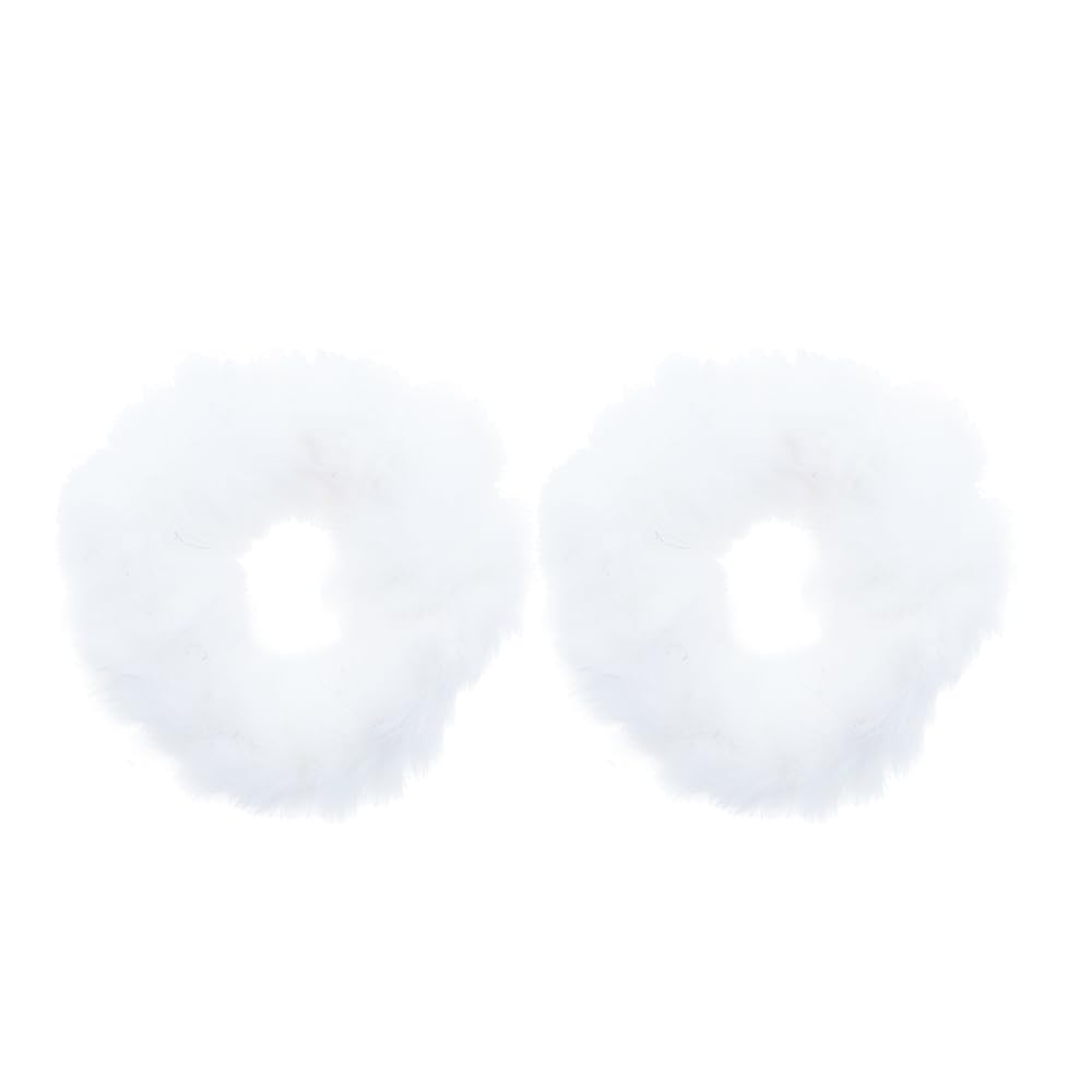 Motique Accessories Small White Fuzzy Fur Scrunchies - Set of 2 Pony Holders