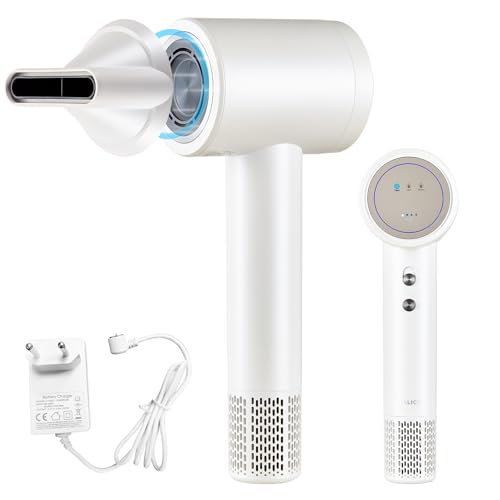 Yalice Cordless Ionic Hair Dryer, Digital Screen, 4 Modes, Magnetic Nozzle, Travel, White