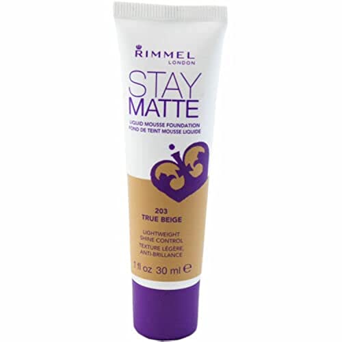 Rimmel London Stay Matte Liquid Mousse  203 True Beige  Foundation  Lightweight  Shine Control  OilFree  1oz