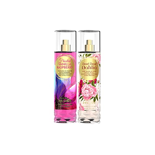 SHIRLEY MAY DELUXE Combo Pack of 2 Perfumed Body Mists - Frosted Vanilla Raspberry & Sweet Dahlia, 8oz for Women