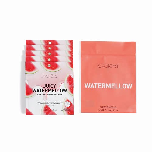 Avatara Juicy Watermellow Facial Mask, 5 Hydrating Sheet Masks With Watermelon & Hyaluronic Acid