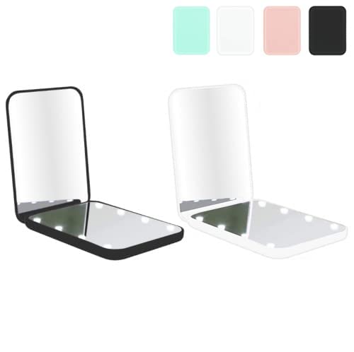 Milishow 2-Pack Led Compact Mirror - 1X/3X Magnifying Lighted Travel Makeup Mirror For Purse