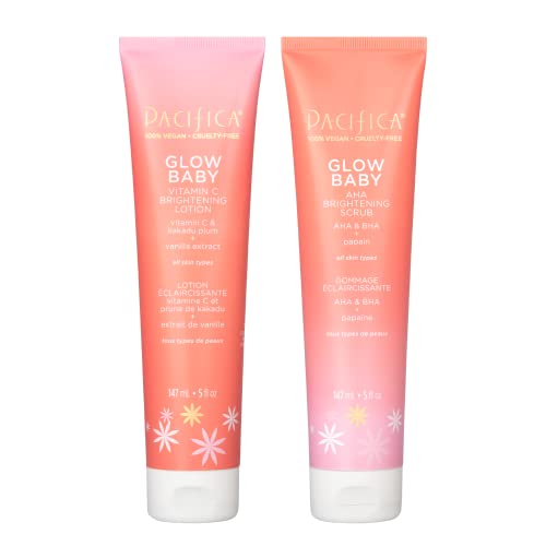 Pacifica Glow Baby Vitamin C Brightening Body Lotion & Aha Scrub Set, Vegan, 10 Fl Oz