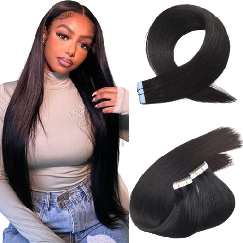 Smavida Natural Black Tape In Hair Extensions, 14 Inch, 100G Real Human Hair, Soft & Seamless