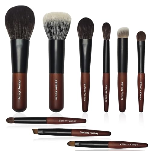 Velony Vacay Mini Makeup Brush Set, 9 Travel Brushes With Compact Case, Synthetic & Natural Hair