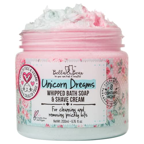 Bella & Bear Unicorn Dreams Whipped Bath Soap, Vegan Body Wash & Shave Cream, 6.7Oz