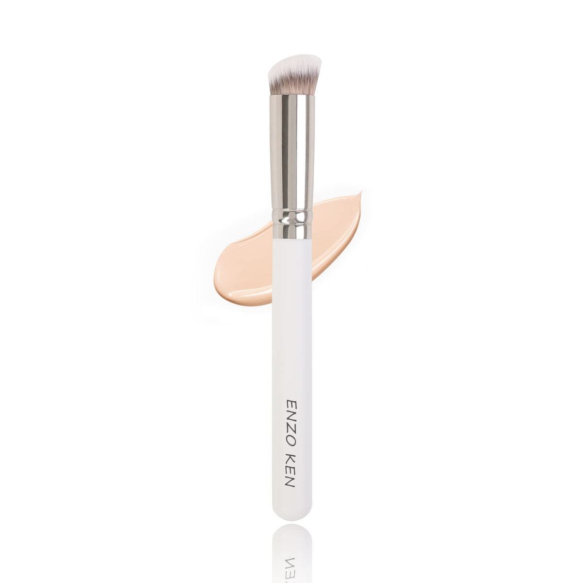 Enzo Ken Angled Concealer Brush - Small Synthetic Makeup Brush For Under Eye & Nose Contour, White