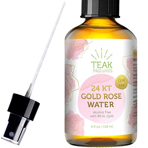 Teak Naturals 24K Gold Rose Water Facial Toner - 100% Pure Organic Moroccan Rosewater Spray 4 Oz