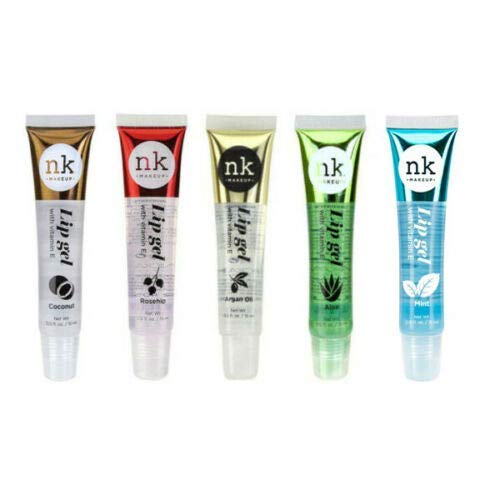 NICKA K Lip Gel 5 Pack with Vitamin E - Coconut, Rose Hip, Argan, Aloe & Mint Gloss