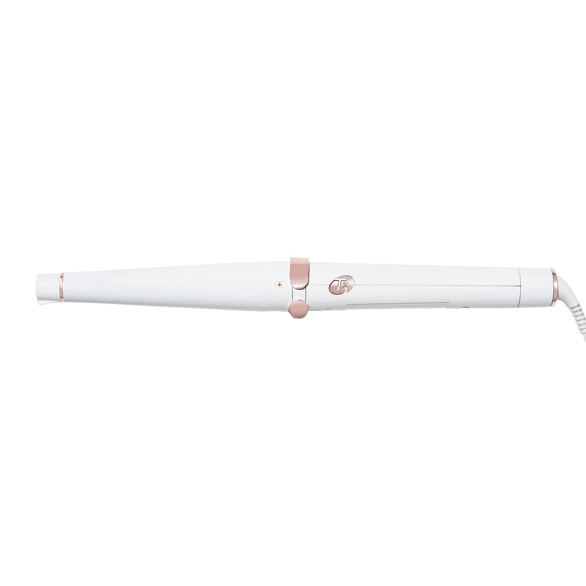 T3 Singlepass Wave Curling Wand - Ceramic Long Barrel, Adjustable Heat, White/Rose Gold