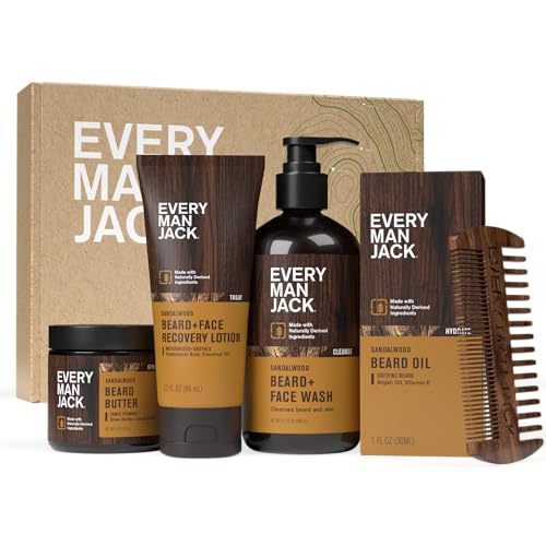 Every Man Jack Sandalwood Grooming Set - 5 Essentials: Wash, Lotion, Oil, Butter, Comb