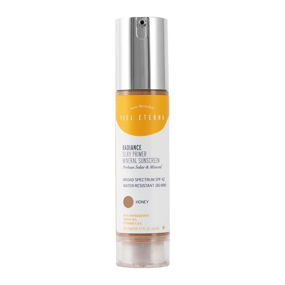 Santo Remedio Piel Eterna Radiance Silky Primer Spf 42, Tinted Mineral Sunscreen, Honey Tone