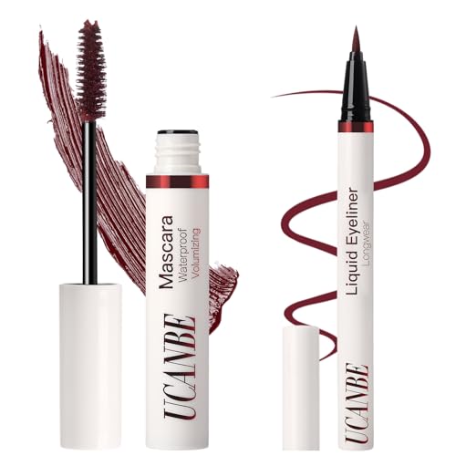 Ucanbe Burgundy Mascara & Liquid Eyeliner Set - Waterproof Red Eye Makeup Duo For Lift & Curl