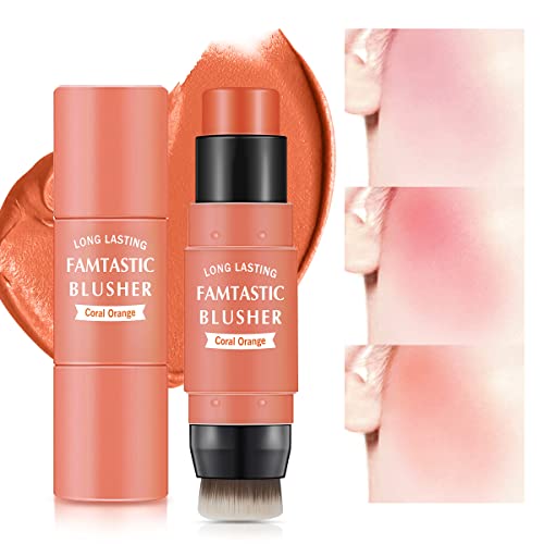 Lokfar 2-In-1 Cream Blush Stick - Waterproof Cheek & Lip Tint Makeup, #03 Coral Orange, 0