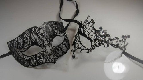 Masquerade Couples Venetian Masks - Elegant Black 2 Piece Set By Ventianmasks