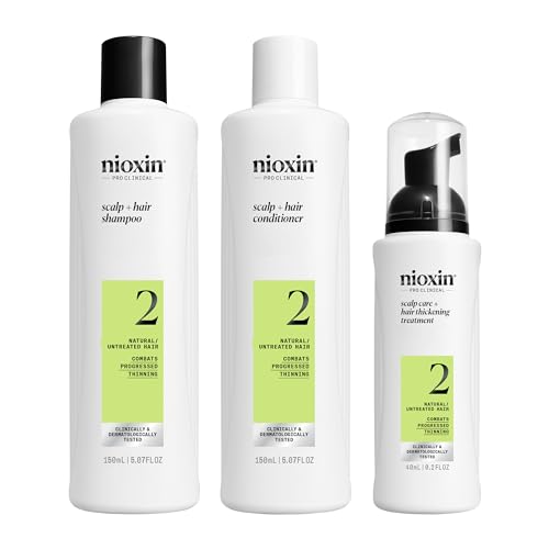 Nioxin System Kit 2 - Strengthening & Thickening Treatment for Thinning Natural Hair, 1 Month Supply