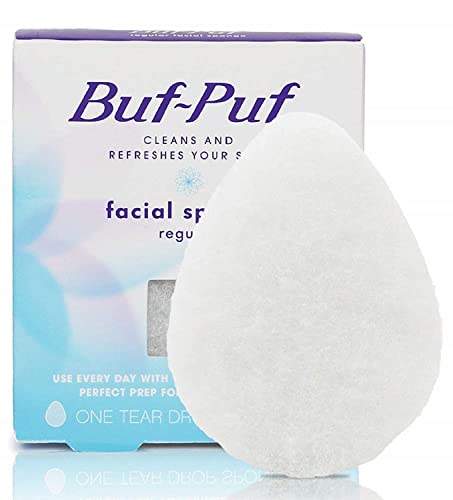 Nexcare Buf-Puf Facial Sponge, White Polyester, 1 Count for Gentle Cleansing and Exfoliating