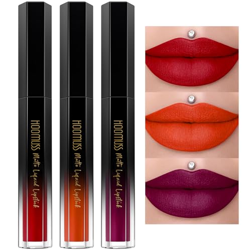 Hoomuss Red Lipstick Set - 3Pc Long Lasting Matte Liquid Lipsticks, Non-Transfer, Cruelty-Free