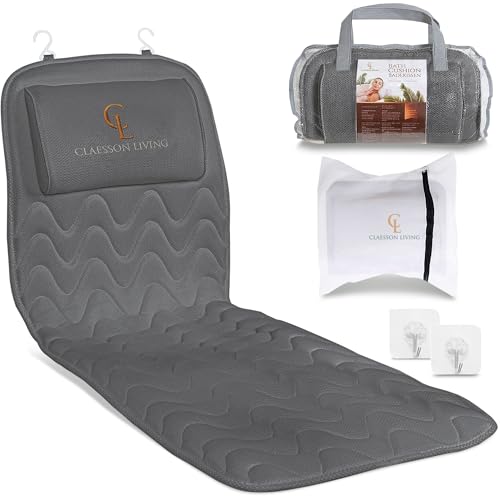 Claessonliving Full-Body Bath Pillow - Gray Cushion With Headrest For Neck & Back Support