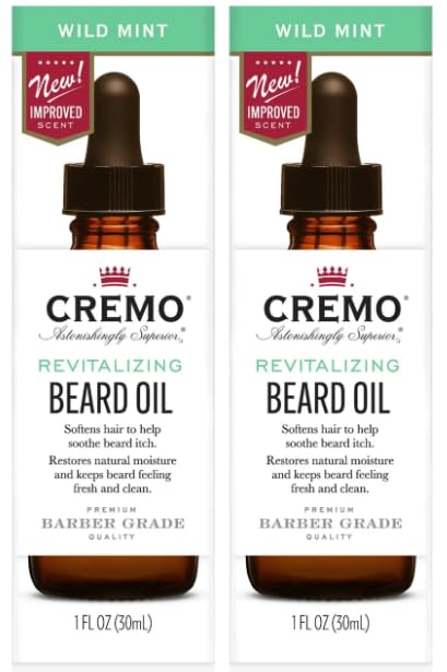 Cremo Beard Oil, Wild Mint, Revitalizing Moisture, 1 Fl Oz (Pack Of 2) - Softens Beard