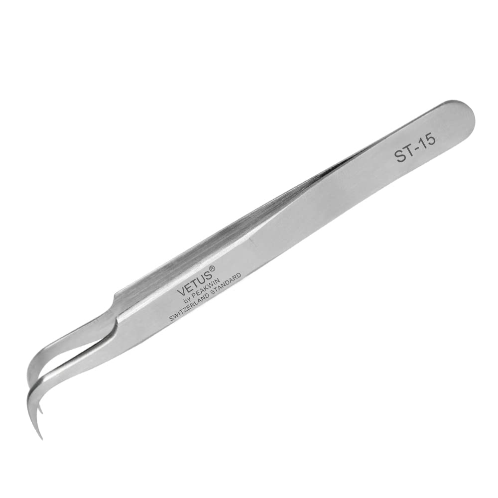 Szeles Non-Magnetic Stainless Steel Curved Slant Tip Tweezer For Eyelash & Eyebrow Grooming