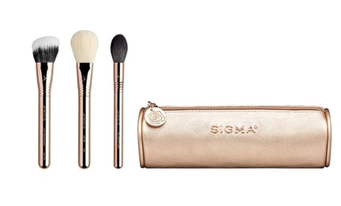 Sigma Beauty Rose Gold Brush Set - 5 Makeup Brushes & Bag, ABS & Synthetic Materials