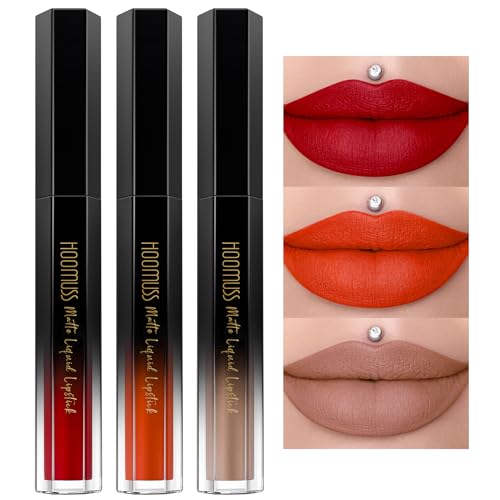 Hoomuss Red Lipstick Set - 3 Matte Liquid Lipsticks, Long Lasting, Smudgeproof, Cruelty Free