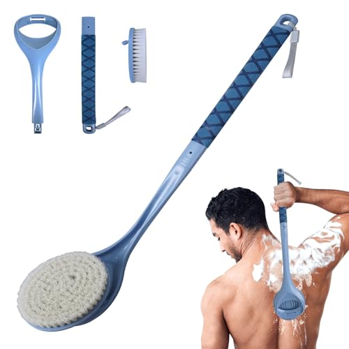 Gobiteli 20.4&quot; Back Scrubber - Detachable Shower Brush For Body Exfoliation, Deep Clean (Blue)