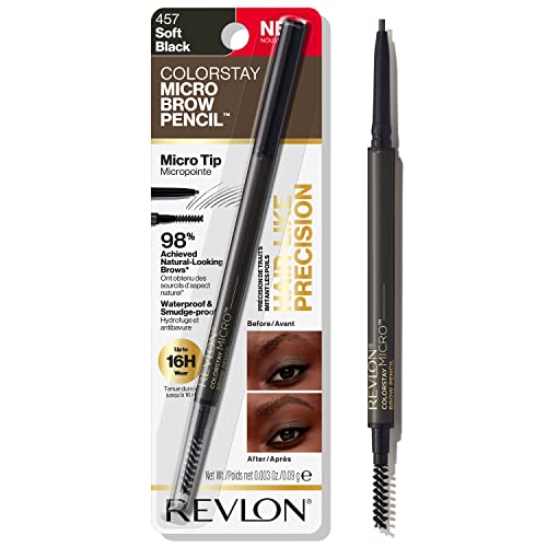 Revlon ColorStay Micro Eyebrow Pencil, Waterproof Soft Black with Spoolie Brush, 1 Count