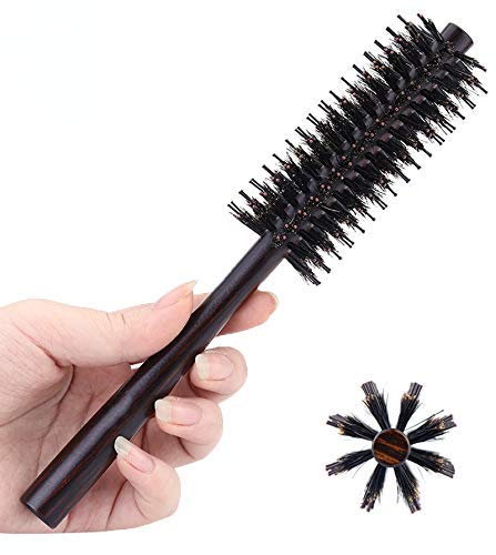 PERFEHAIR Small Round Hair Brush - Mini Boar Bristle Brush for Thin/Short Hair & Beards, Black