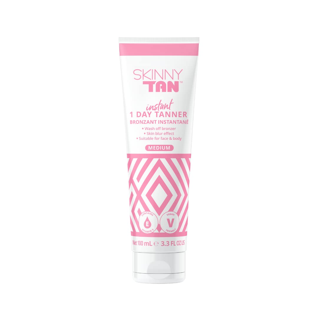 Skinnytan 1 Day Instant Tanner - Self Tanning Lotion For Face & Body, Medium, 3.3 Oz, Bronze