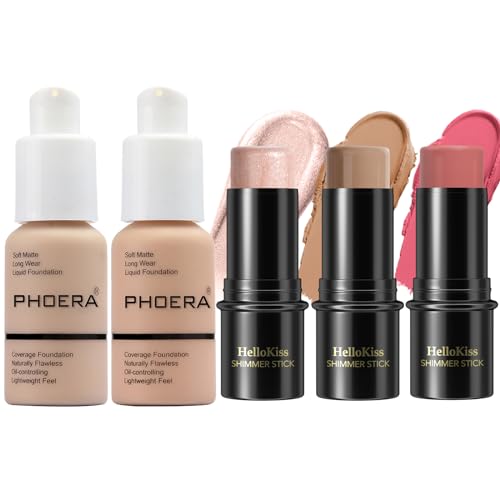 Phoera 3 Pcs Contour Makeup Kit - Highlighter, Blush & Bronzer - Matte Finish, Fair-Light Shades