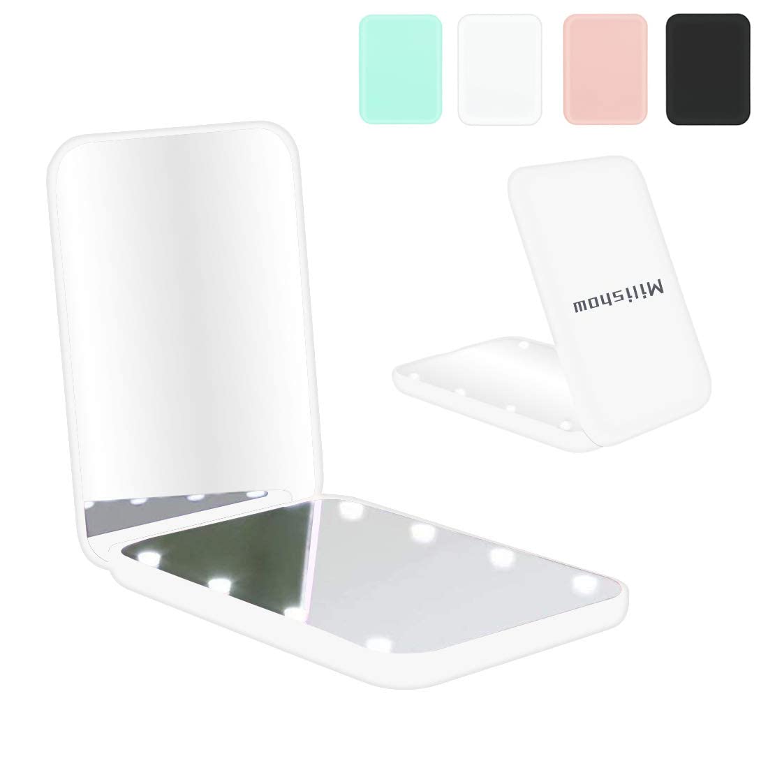 Milishow Led Compact Mirror - 1X/3X Magnifying, Lighted Travel Makeup Mirror For Handbag - White