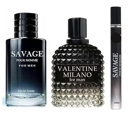 Generic Savage Pour Homme & Valentine Milano Cologne Set For Men - 3.4 Fl Oz Each, Pack Of 3