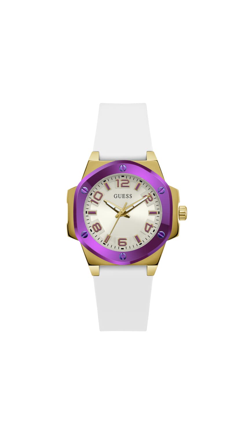 Guess 38Mm Ladies Watch - White Strap, White Dial, Two-Tone Case - Stylish & Elegant