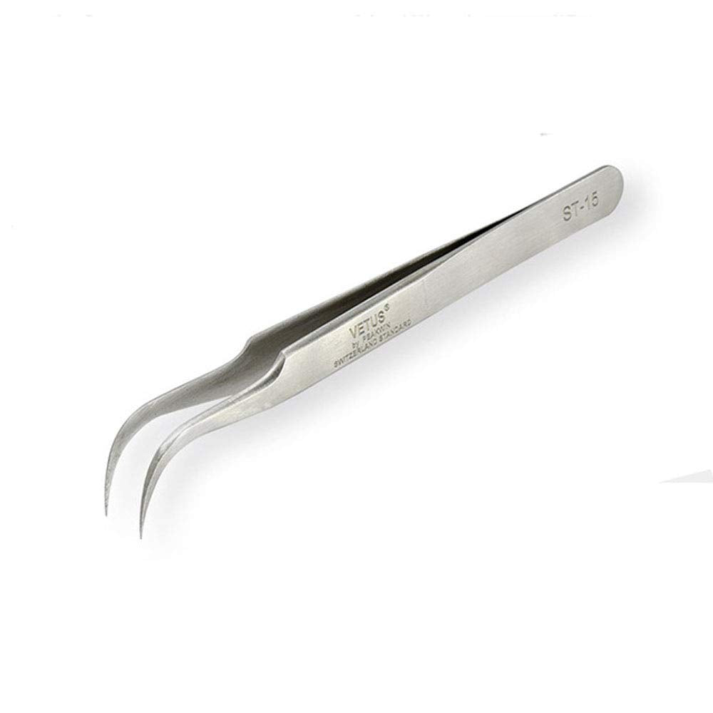 Vetus St-15 Non-Magnetic Stainless Steel Curved Slant Tip Tweezer Tool For Eyelash & Eyebrow