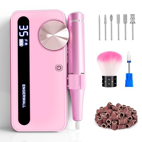 ENGERWALL 35,000 RPM Rechargeable Nail Drill - Portable Electric File for Acrylic & Gel Nails, Pink