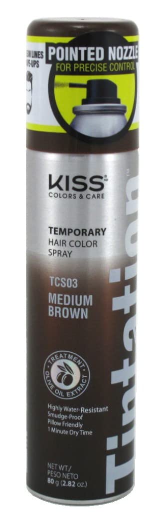 Red By Kiss Temporary Hair Color Spray, Medium Brown, 2.82 Oz - Vibrant & Easy To Apply