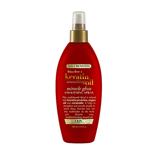 Ogx Frizz-Free Keratin Smoothing Oil Spray, 5-In-1 Argan Oil For Shiny, De-Frizzed