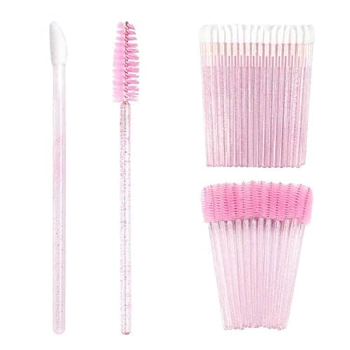 G2Plus 100Pcs Crystal Pink Disposable Lip Wands & Mascara Applicators For Makeup Kits